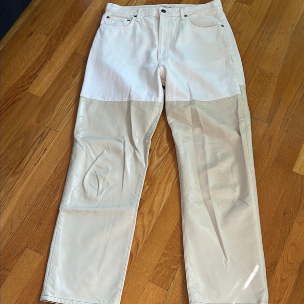 AGOLDE White and Cream cotton and leather Jeans